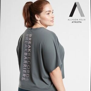 Athleta Allyson Felix Olive “Break Records/Break Barriers” Graphic Tee Large EUC